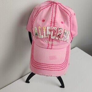 California Baseball Cap Pink Distressed
